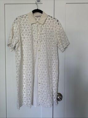 Rebecca Taylor Ivory Short-Sleeve Lace Button-Down Shirt